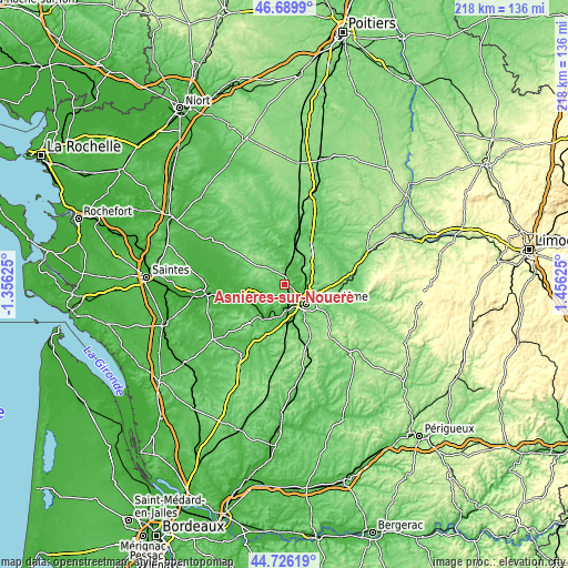 Topographic map of Asnières-sur-Nouère