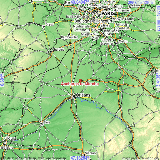 Topographic map of Aschères-le-Marché