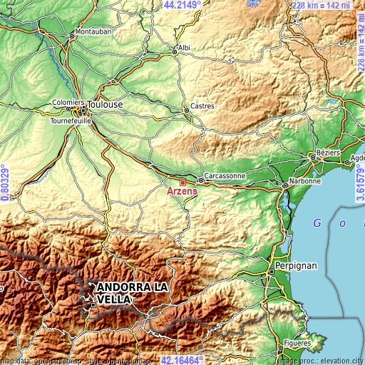 Topographic map of Arzens