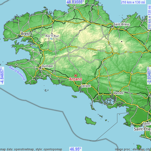 Topographic map of Arzano