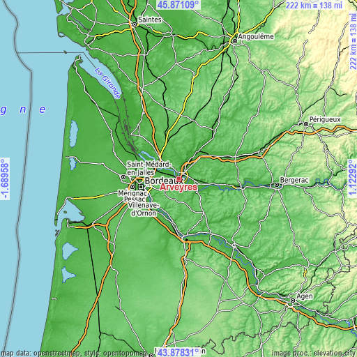 Topographic map of Arveyres