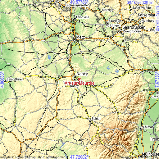 Topographic map of Art-sur-Meurthe