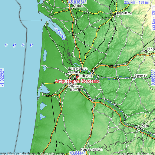 Topographic map of Artigues-près-Bordeaux