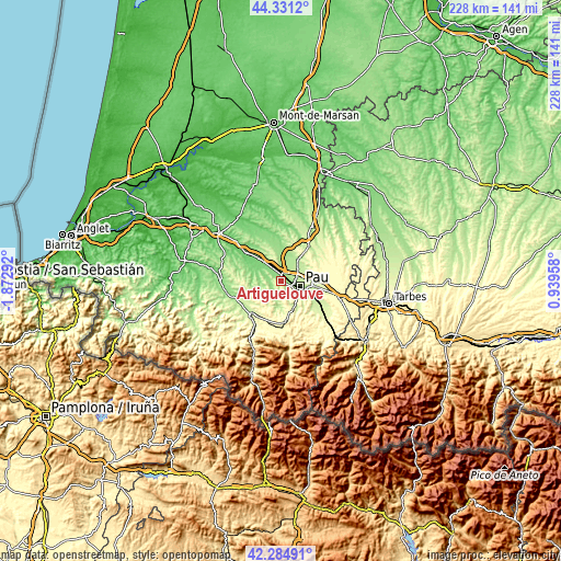 Topographic map of Artiguelouve