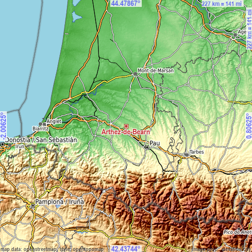 Topographic map of Arthez-de-Béarn