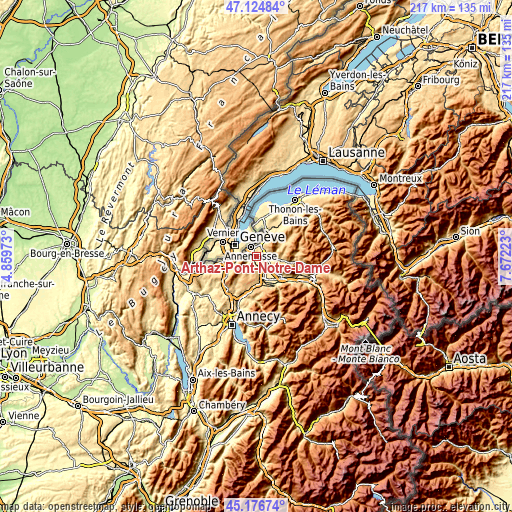 Topographic map of Arthaz-Pont-Notre-Dame