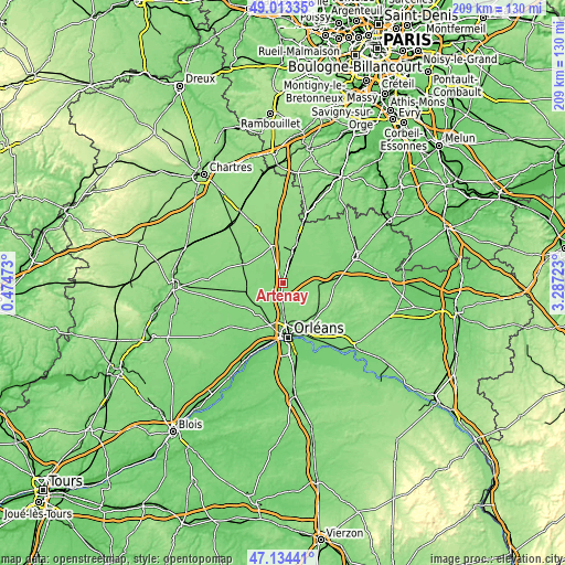 Topographic map of Artenay