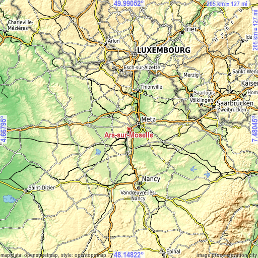 Topographic map of Ars-sur-Moselle