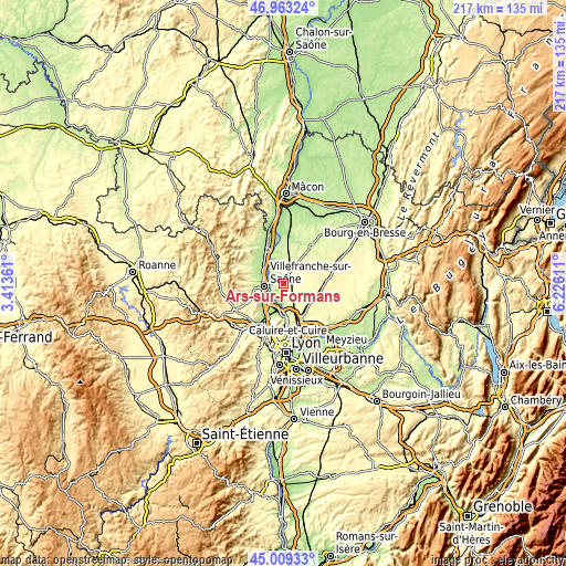 Topographic map of Ars-sur-Formans