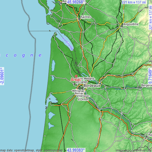 Topographic map of Arsac