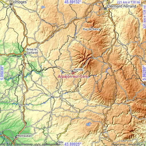 Topographic map of Arpajon-sur-Cère