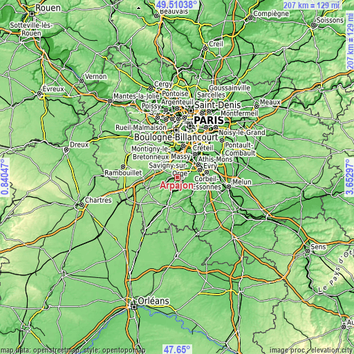 Topographic map of Arpajon