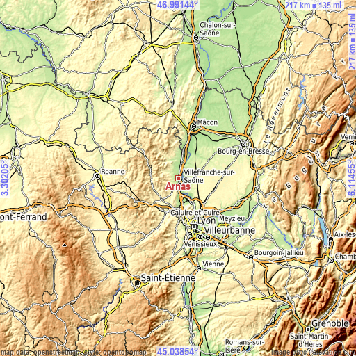 Topographic map of Arnas