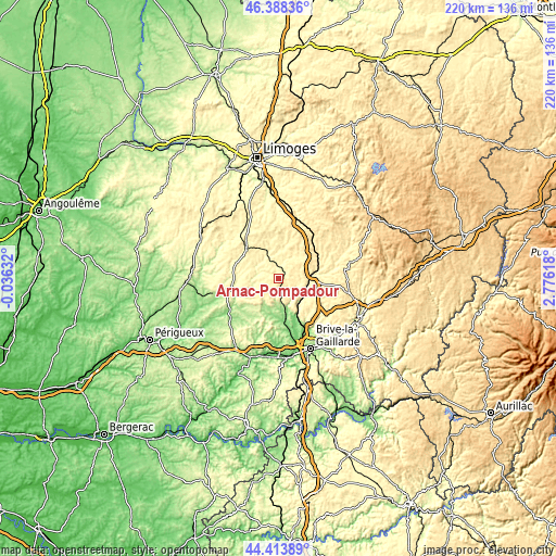 Topographic map of Arnac-Pompadour