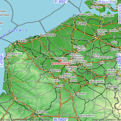 Topographic map of Armentières