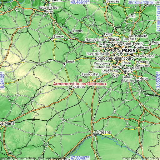 Topographic map of Armenonville-les-Gâtineaux