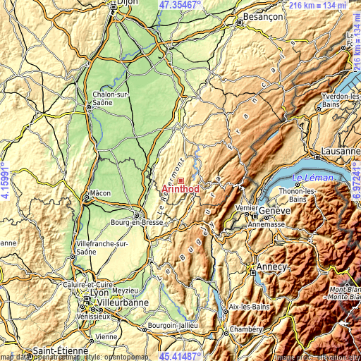 Topographic map of Arinthod