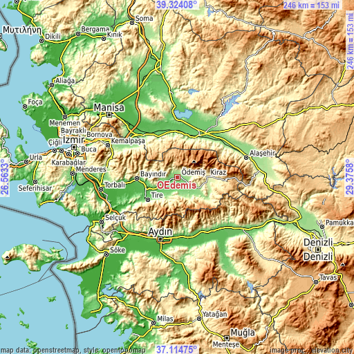 Topographic map of Ödemiş