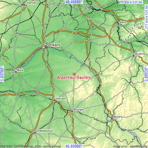 Topographic map of Argent-sur-Sauldre