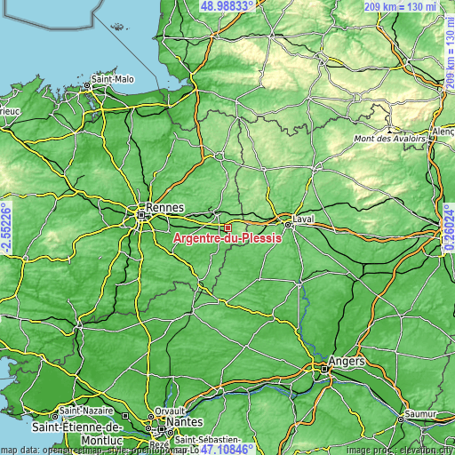 Topographic map of Argentré-du-Plessis