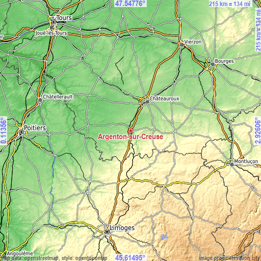 Topographic map of Argenton-sur-Creuse