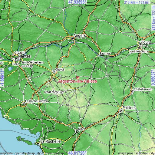 Topographic map of Argenton-les-Vallées