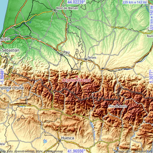 Topographic map of Argelès-Gazost