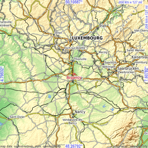 Topographic map of Argancy