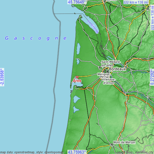 Topographic map of Arès