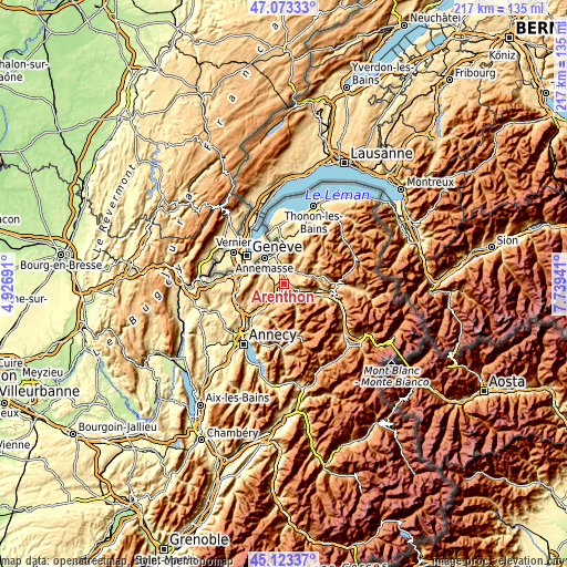 Topographic map of Arenthon