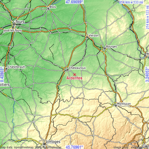 Topographic map of Ardentes