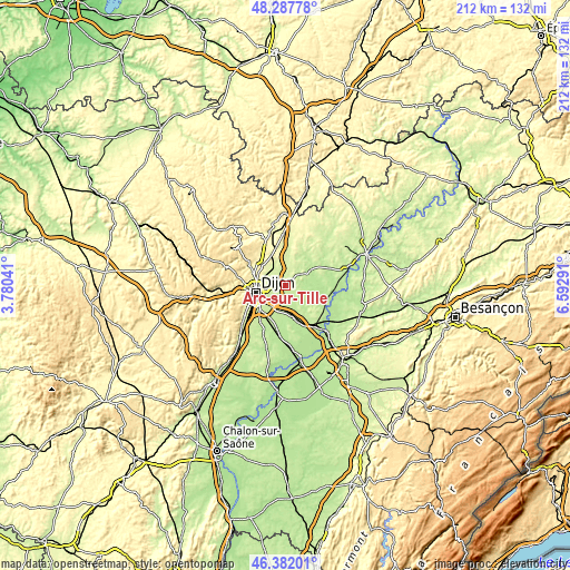 Topographic map of Arc-sur-Tille