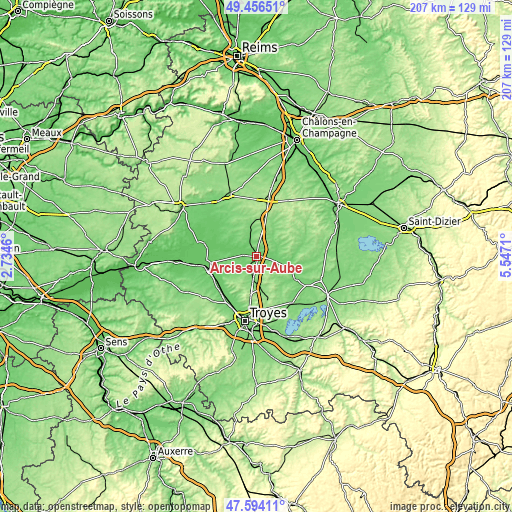 Topographic map of Arcis-sur-Aube