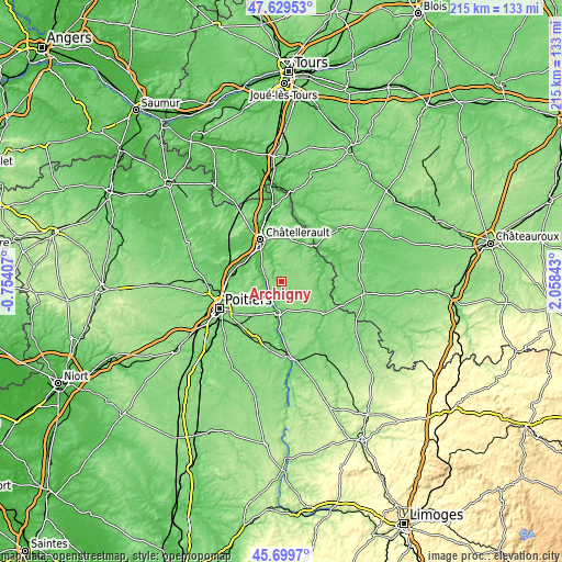 Topographic map of Archigny