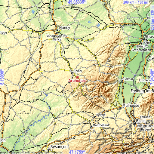 Topographic map of Archettes