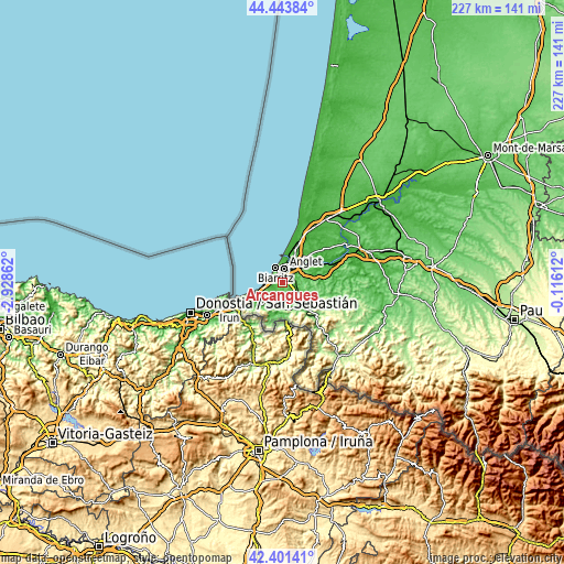 Topographic map of Arcangues