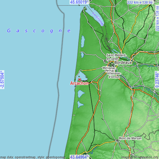 Topographic map of Arcachon