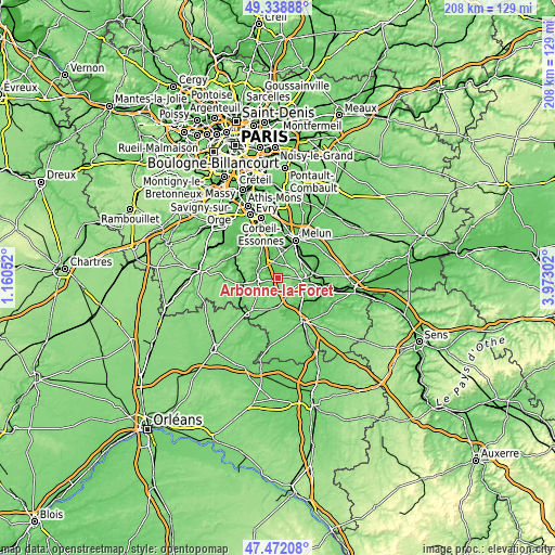 Topographic map of Arbonne-la-Forêt