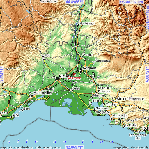Topographic map of Aramon