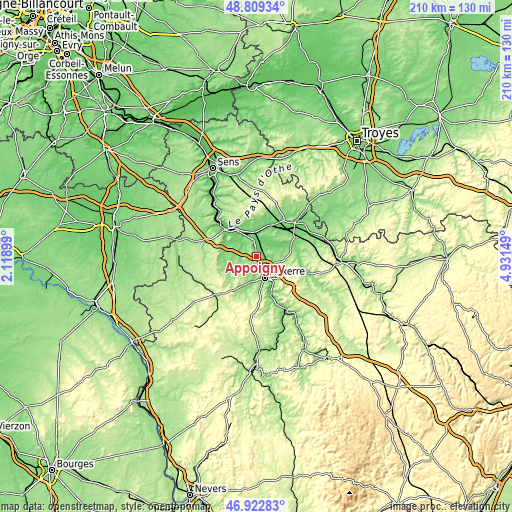 Topographic map of Appoigny