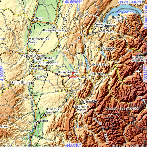 Topographic map of Aoste