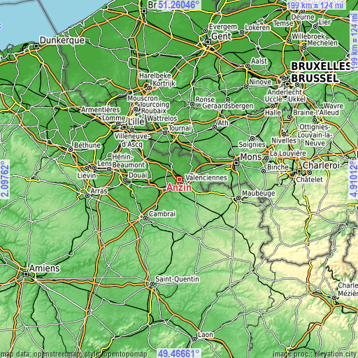 Topographic map of Anzin