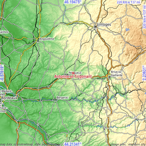 Topographic map of Antonne-et-Trigonant