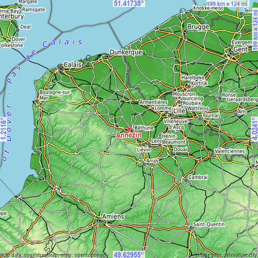 Topographic map of Annezin