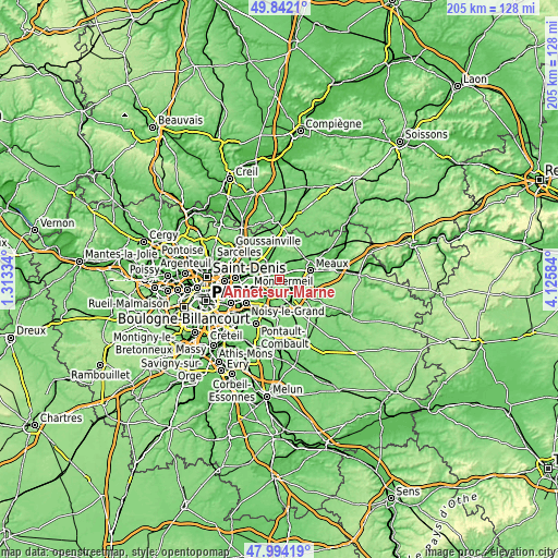 Topographic map of Annet-sur-Marne