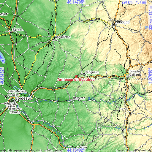 Topographic map of Annesse-et-Beaulieu