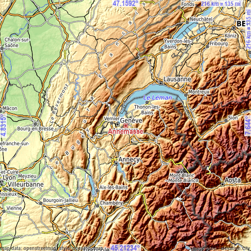 Topographic map of Annemasse