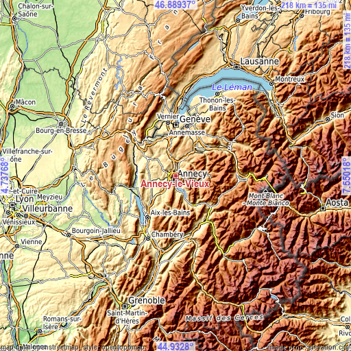 Topographic map of Annecy-le-Vieux