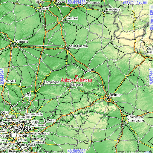 Topographic map of Anizy-le-Château