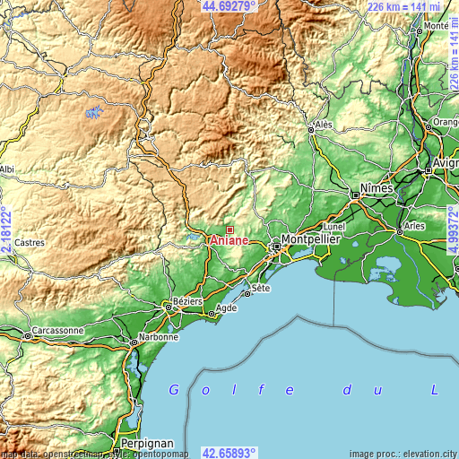 Topographic map of Aniane